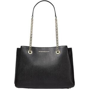 Michael Kors Teagan Large Pebbled Leather Shoulder Purse Bag Black Chain Strap